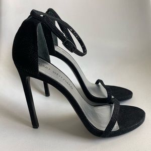 Like new Stuart Weitzman black textured leather Nudist 100 sandal heels sz 9